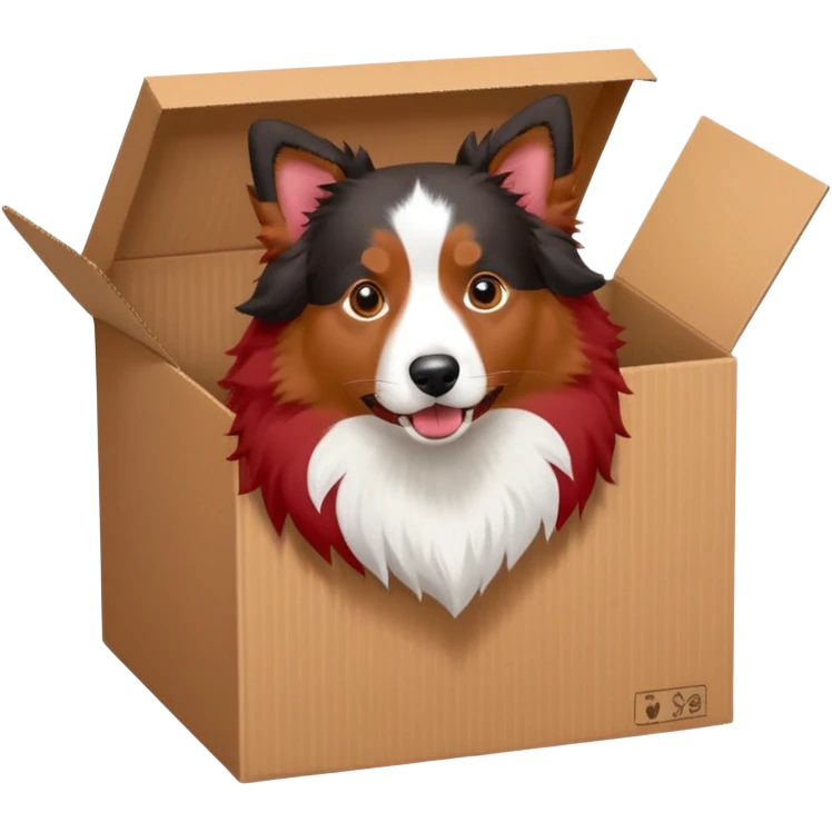 Red tri Australian shepherd and Shetland sheepdog in box emoji