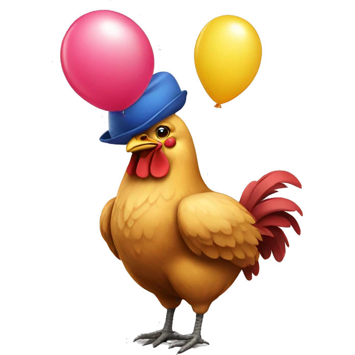 Chicken holding balloon wearing hat emoji