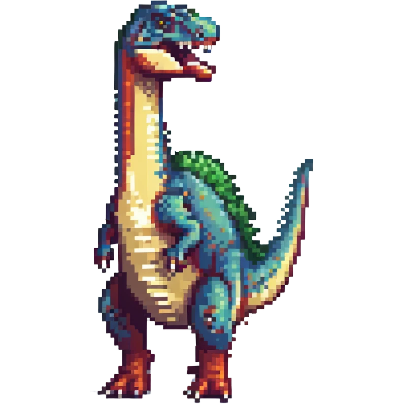 spinosaurus, pixel art, 16-bit style, standing pose, limited color palette emoji