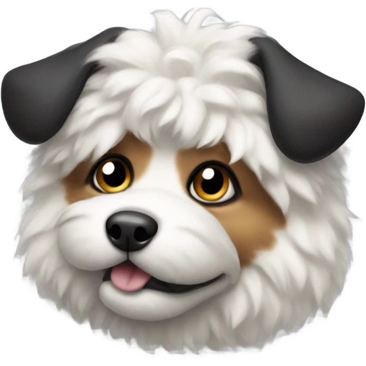 Fluffy Dog wearing a black bow on his head  emoji