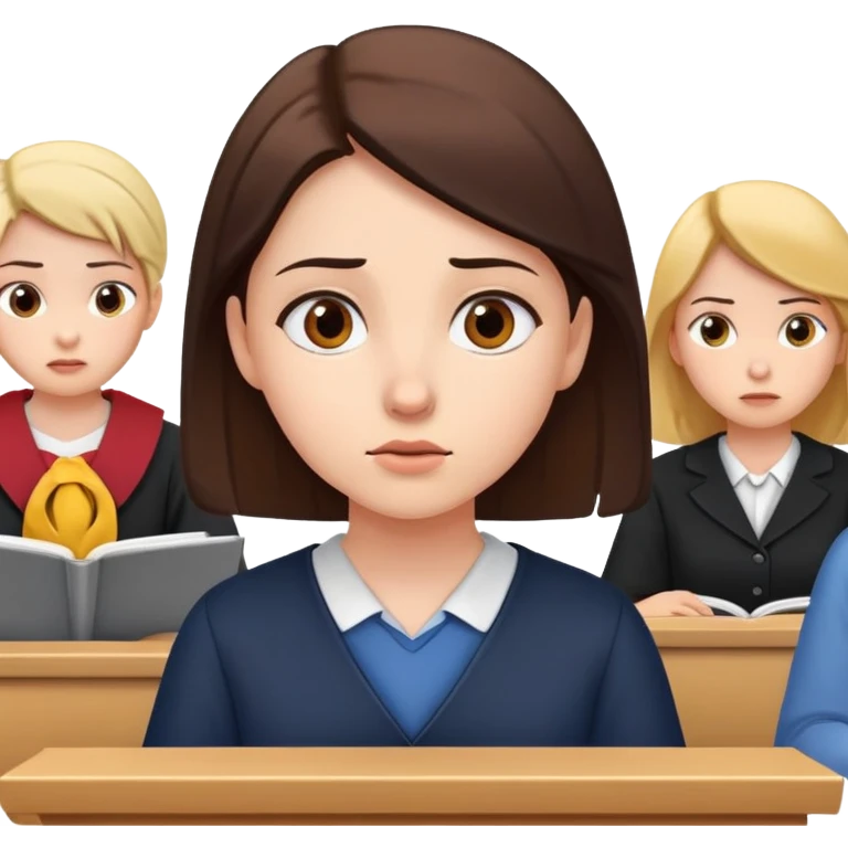 female student attentively listening during a lecture, focused expression emoji