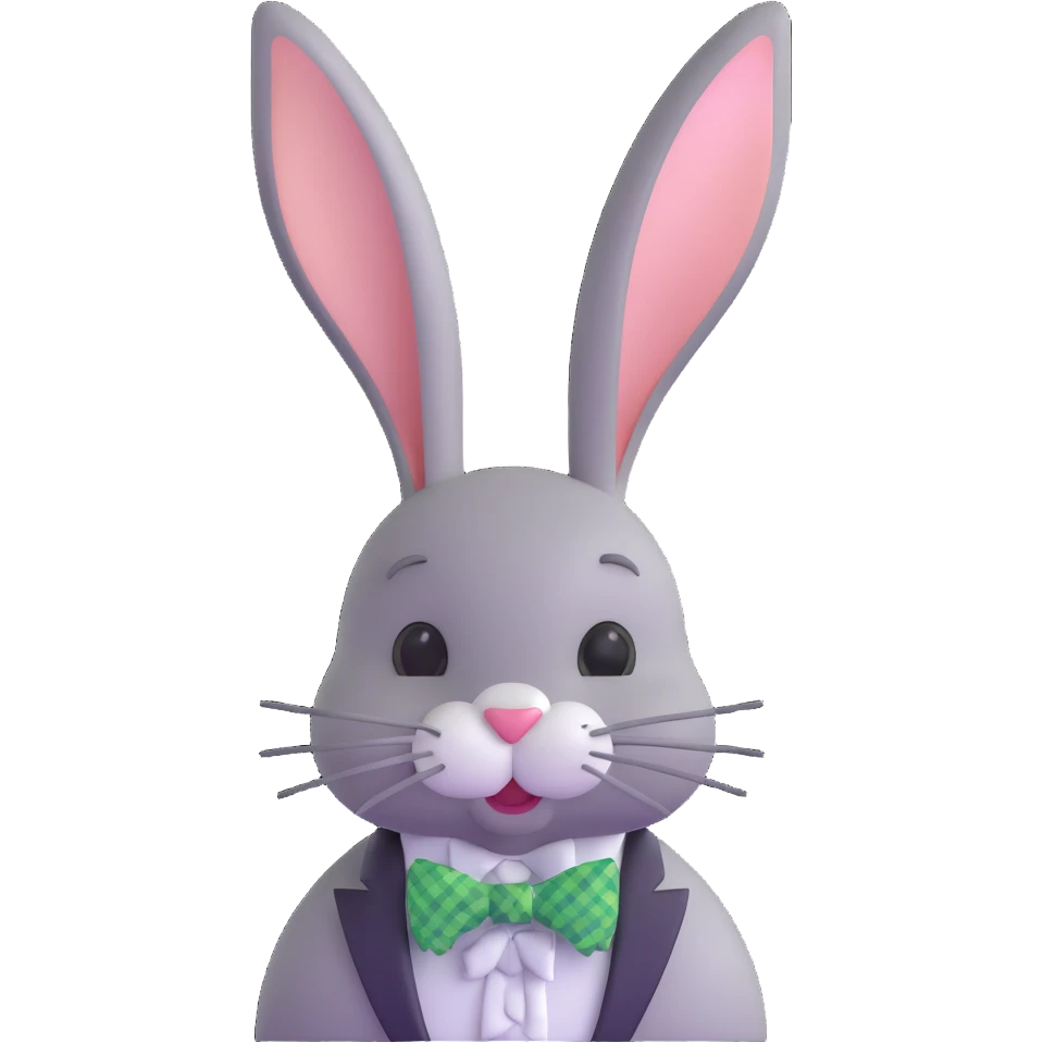 cute Easter bunny with a green plaid bow tie emoji