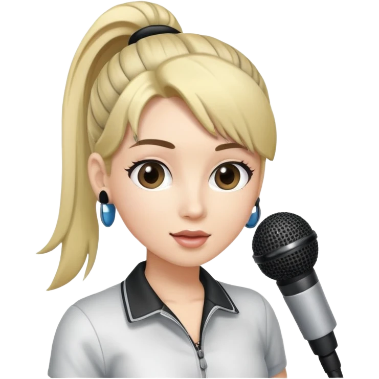 pop star with ponytail and microphone emoji