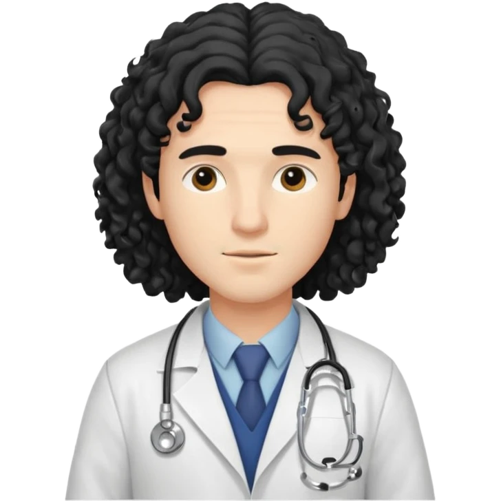 A young male slim doctor with long black curly hair hair which covered his forehead emoji