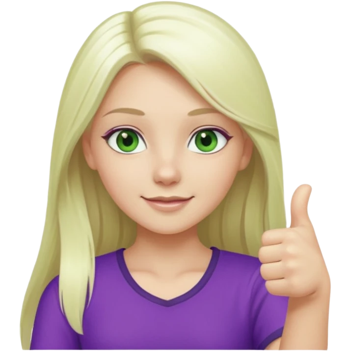 Long platinum blonde hair girl with green eyes in purple top with thumbs up  emoji