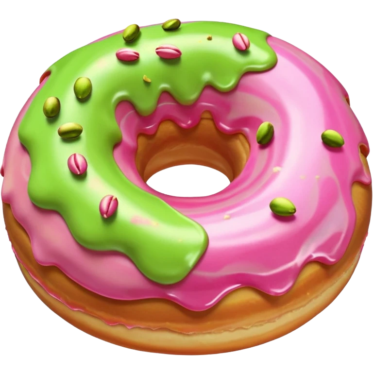 donut with light green & pink swirled frosting & pistachio pieces emoji