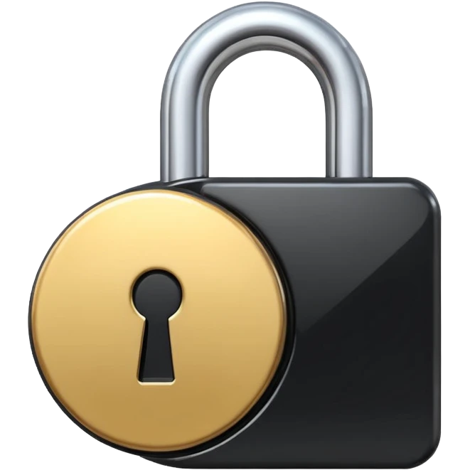 Minimalistic metallic lock emoji, rounded geometry, black and white reflective surfaces, flat clean futuristic icon
 emoji