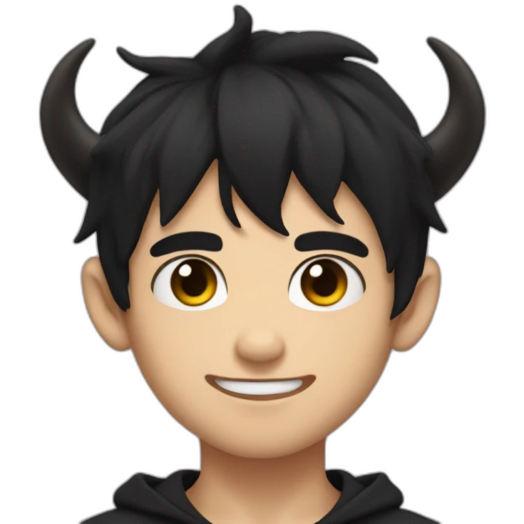 Boy with demon horns, black hair and clack eyes cute emoji