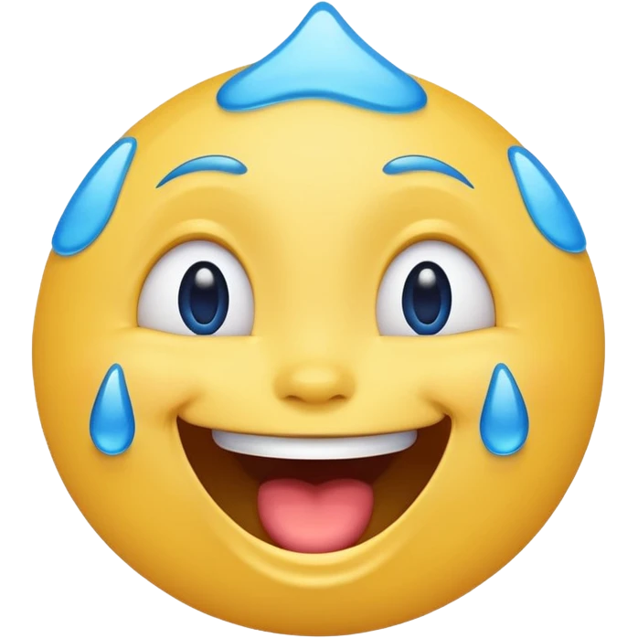 Emoji, yellow round laughing face, blue tears of joy on it  emoji