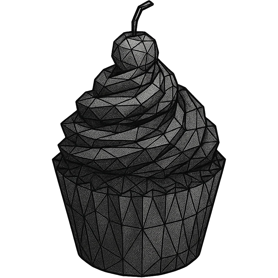 Gothic cupcake, low poly wireframe style, no background emoji