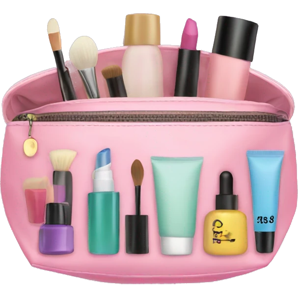 cosmetic bag with cosmetics peeking out emoji