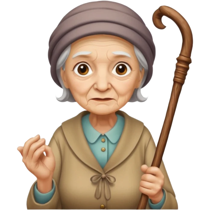old woman, walking stick emoji