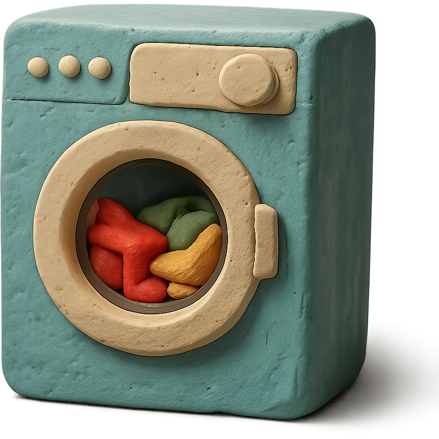 washing machine in claymation style with clothes peeking out, matte finish, soft lighting emoji