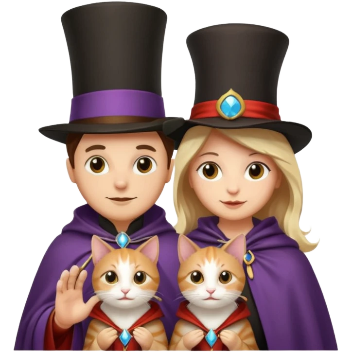 magician couple and their pet cat emoji