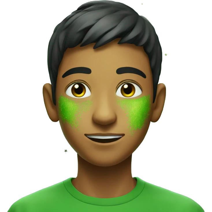 Indian teenager with green particles and flies surrounding him emoji
