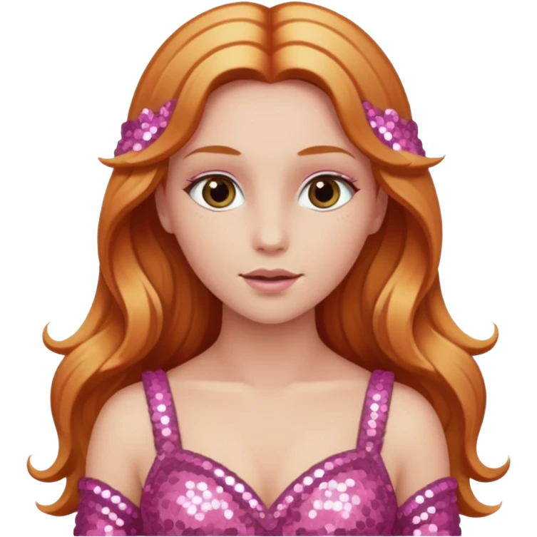 Venus, God of Sky from Gods and Goddesses with long reddish blonde hair, pink sequin outfit emoji