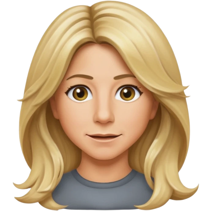 Jennifer Aniston emoji icon, wavy blonde hair, expressive eyes, neutral background emoji