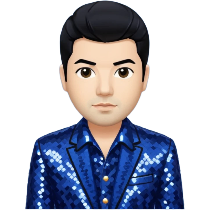 Chino Moreno with black hair, navy blue sequin outfit  emoji