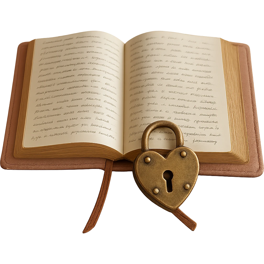 Add a heart-shaped lock to the pink leather-bound diary. Keep the background transparent. Make it realistic and detailed. emoji