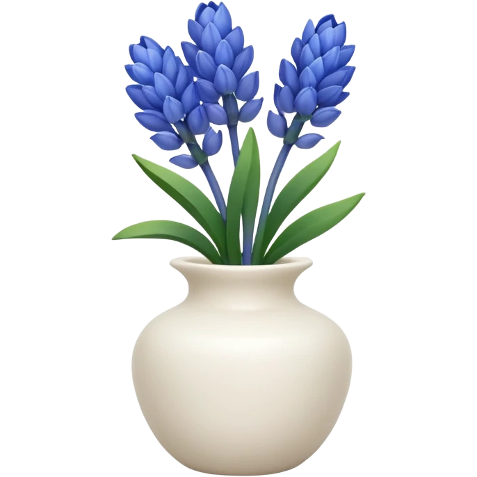 A small white ceramic vase holding a delicate blue hyacinth with soft green leaves — simple, elegant, and calming in a cozy, minimalist style. emoji