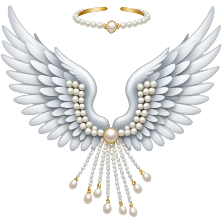 white angel wing with lace and pearls emoji