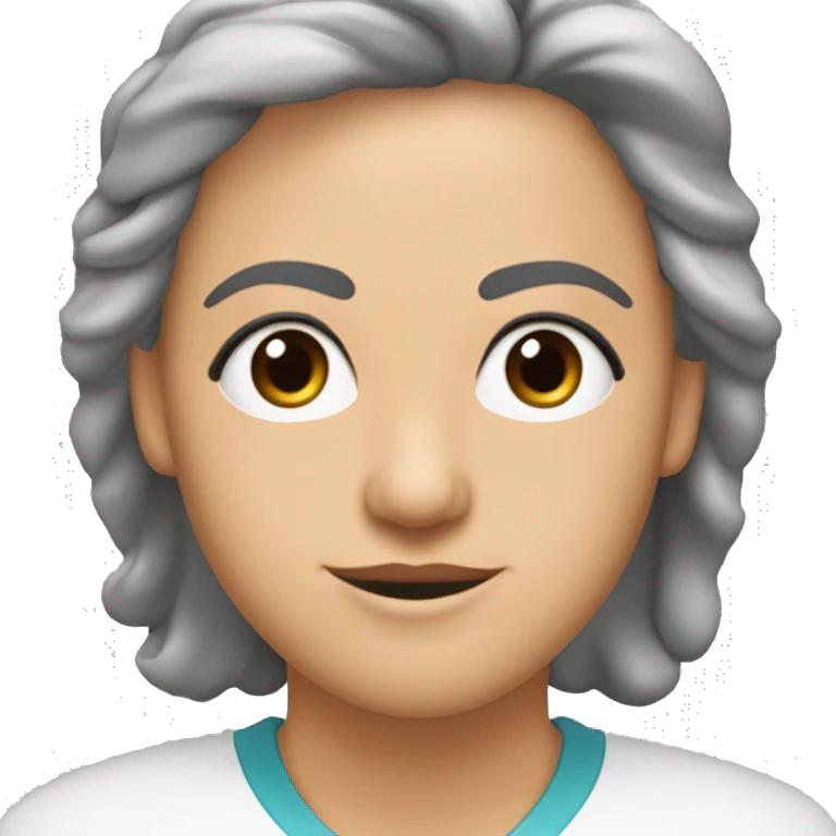 educadora de párvulos de 46 años, tez blanca, cejas medianas, ojos pequeños, expresivos y azulados, cabello castaño claro, ondulado hasta la oreja, pomulos salientes, nariz media ancha emoji