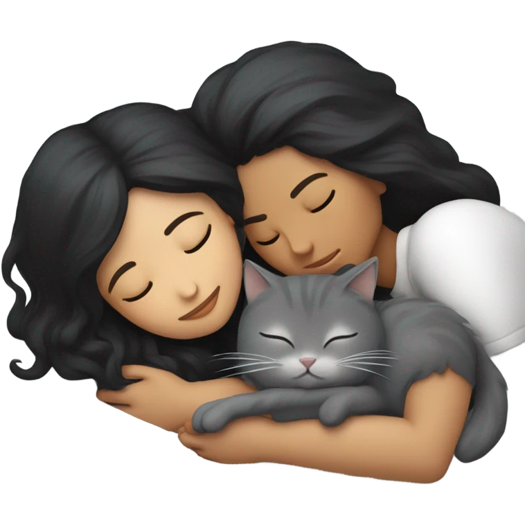 Chinese black hair sleeping with gray cat emoji