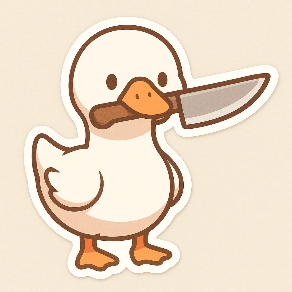 a goose with a knife in its mouth, chibi stickers cartoon style emoji