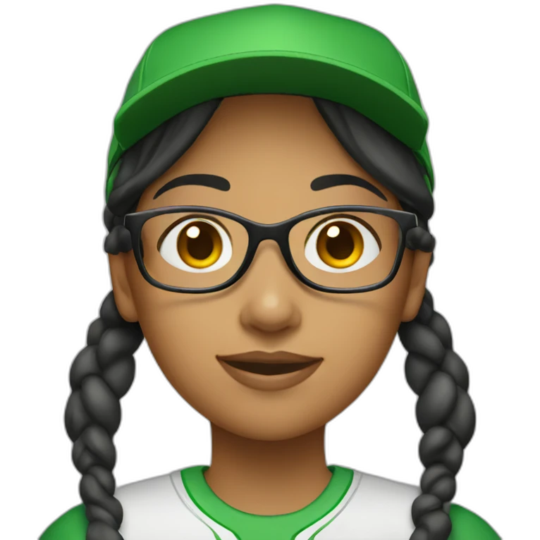 Hispanic girl with glasses and green baseball cap emoji