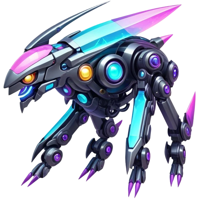  Epic legendary rare glowing mechanical Shiny sparkly transparent bioluminescent luminescent vibrant bright pastel dark exotic iridescent colorful gradients futuristic modern metallic glossy glittery fantasy-cyber-Fakémon-Vernid-mecha-creature emoji