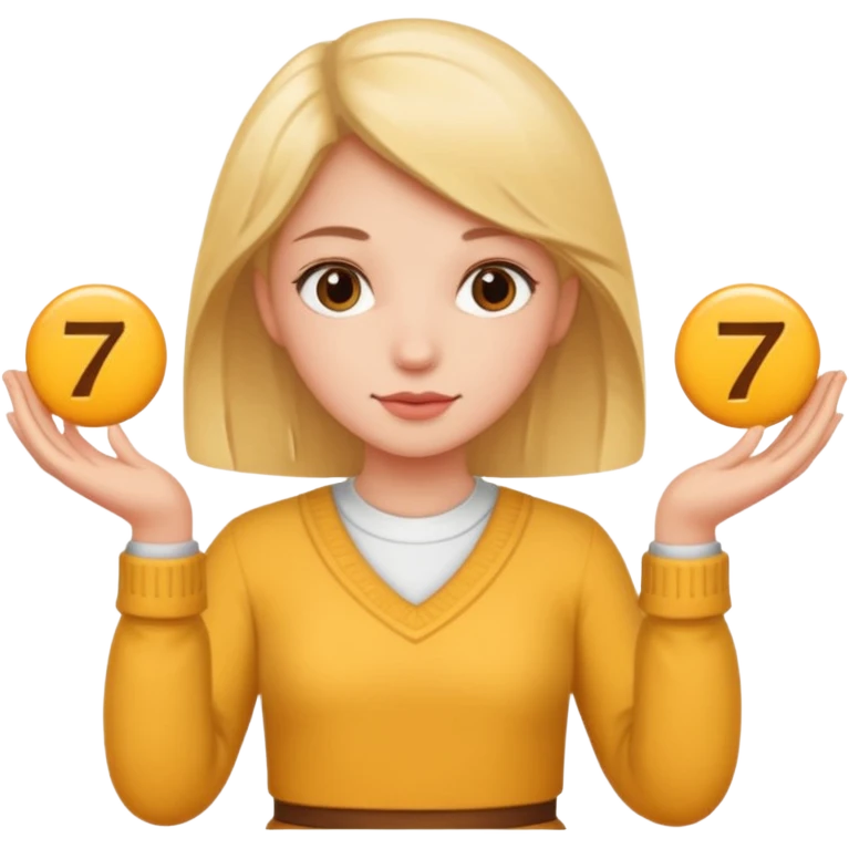 girl holding a six in one hand and a seven in the other hand emoji