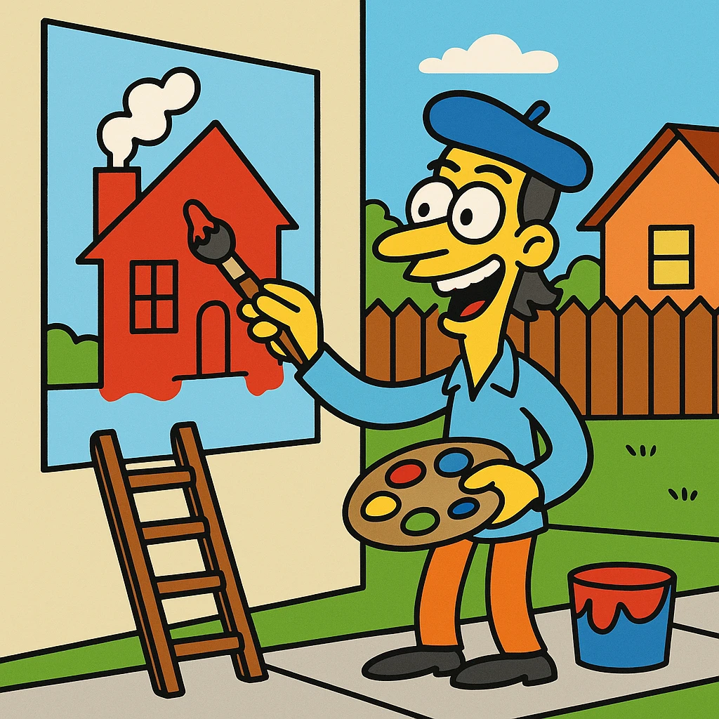 The itinerant artist traveled from town to town painting murals (big pictures painted on walls, often outside or in public places). emoji