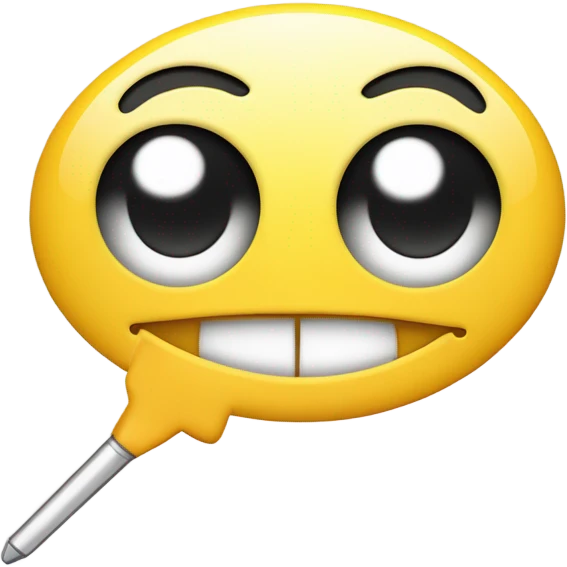smiley face smirking with pointer finger in the shape of a lowercase R in front of the mouth emoji