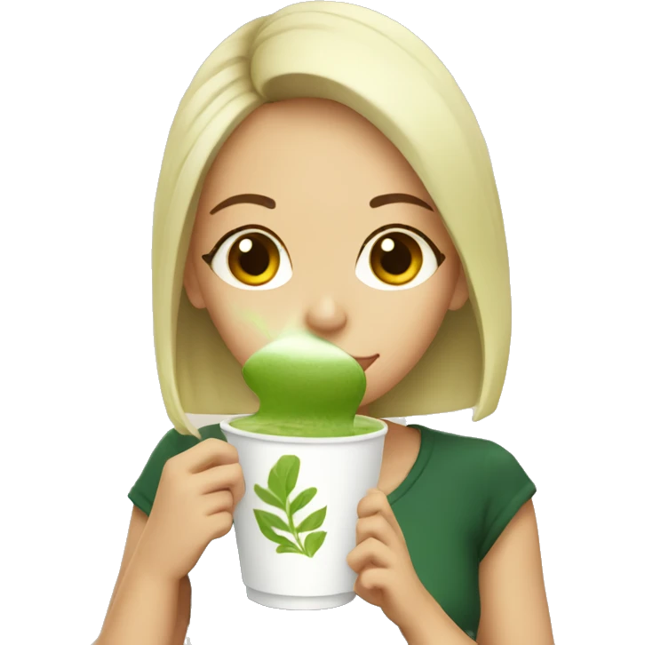 A girl drinking matcha latte emoji
