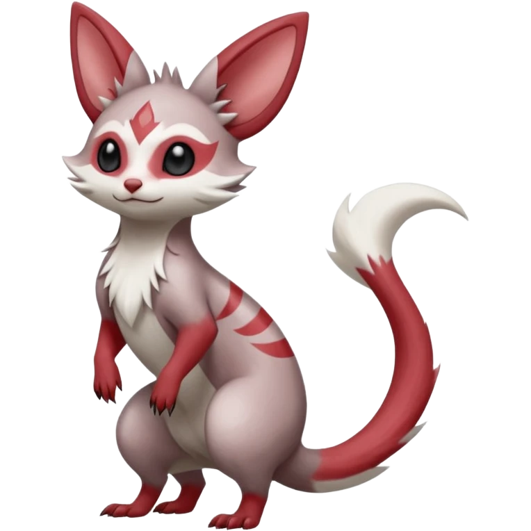 Minccino-Lykoi-Emolga-Pachirisu-Zangoose-fusion-hybrid-animal-Fakémon-creature, full body, thin long sleek scaly tail, intricate markings emoji