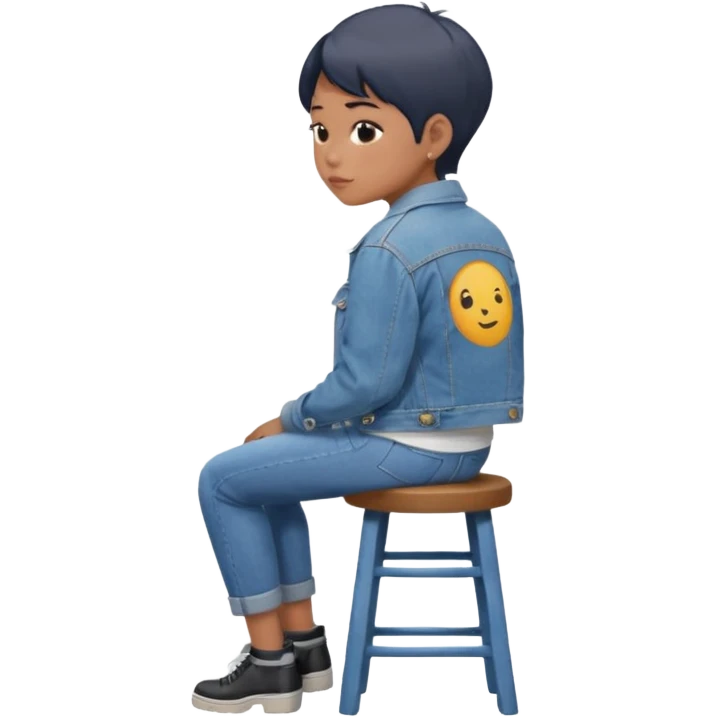 a person sitting on stool back head turn

 emoji