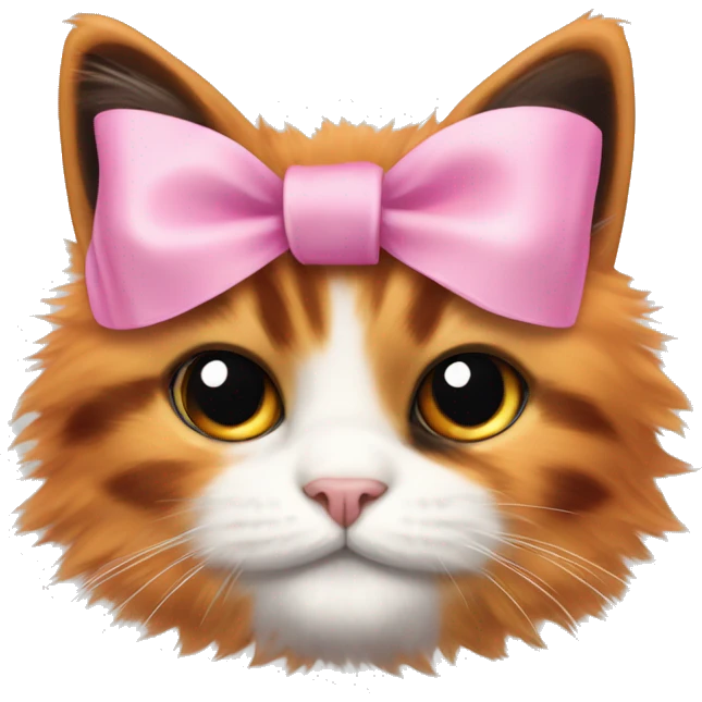 cute fluffy orange black calico cat with pink bow  emoji
