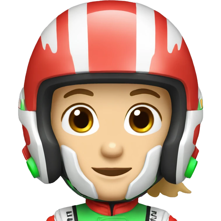 unicorn race driver with green white and red helmet emoji