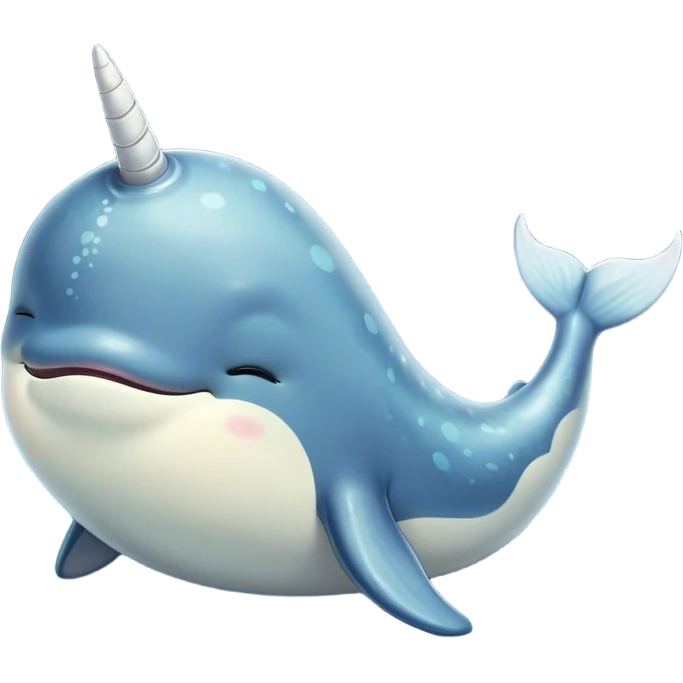 Meme-Worthy Cute Sleeping Narwhal Portrait Emoji, Head resting peacefully with a contented smile, showcasing a streamlined, mottled body with a softly spiraled ivory tusk and eyes gently closed in serene slumber, Simplified yet adorably endearing features, highly detailed, glowing with a soft, drowsy arctic light, high shine, relaxed and utterly lovable, stylized with an air of playful laziness, soft glowing outline, capturing the essence of a sleeping narwhal that feels destined to become the next viral icon of adorable rest! emoji