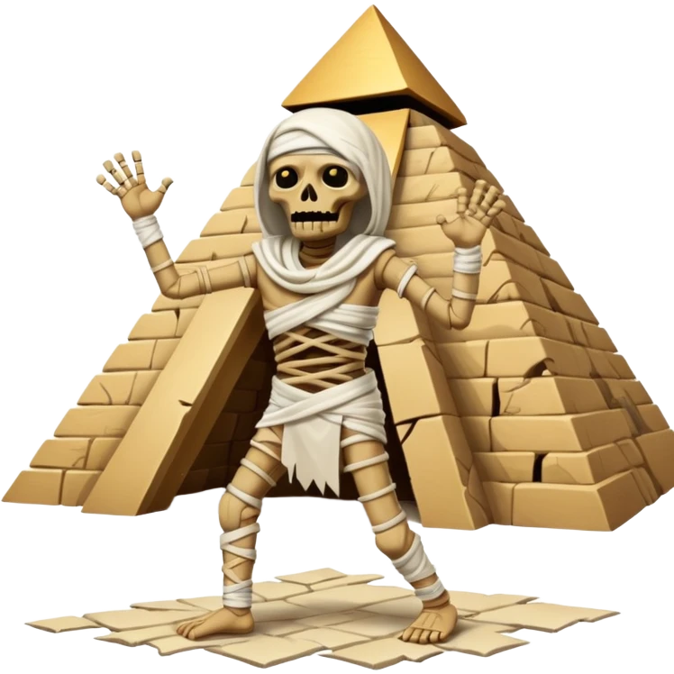 spooky dead mummy dancing in front of Egyptian pyramid emoji