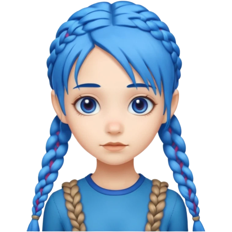 A cute alien girl with blue hair and four braids emoji