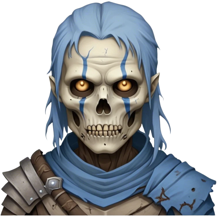 Cinematic Realistic WoW Undead Warrior Portrait, depicted with decayed yet noble features, his weathered, pallid skin etched with ghostly blue veins and ancient scars. Clad in modest, tattered attire in muted browns and greys that remain consistently rugged, his hollow eyes burn with determined defiance. Rendered with lifelike texture and dramatic natural lighting, high shine, noble and resilient, capturing the stoic spirit of an undead veteran of Azeroth. emoji
