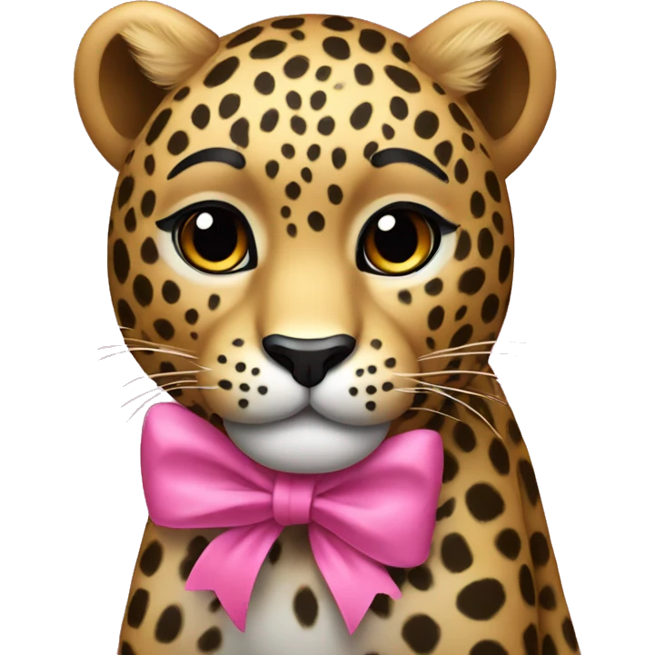 A leopard with a pink bow posing emoji