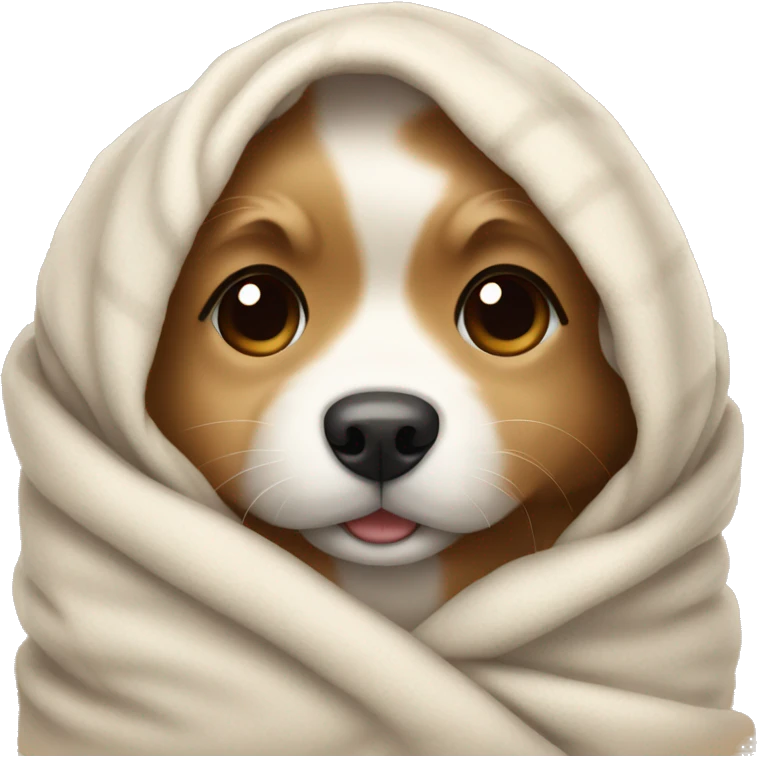 a cute fluffy dog wrapped in a blanket emoji