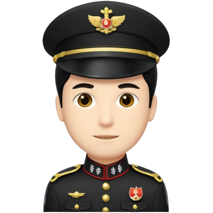 Un emoji di un carabiniere con il grado da carabiniere con uniforme nera, il soggetto deve essere un maschio con capelli neri emoji