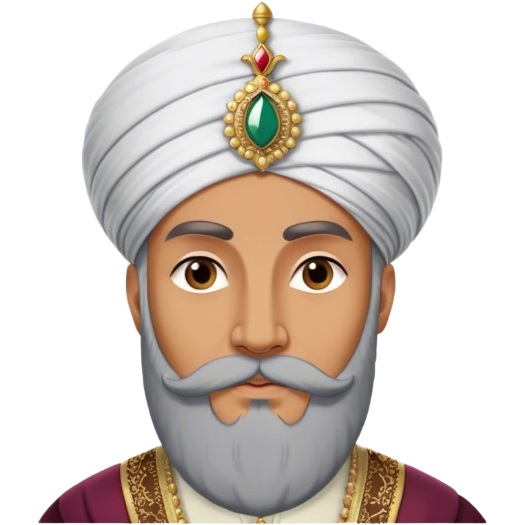 ​Cinematic Realistic Portrait of Suleiman the Magnificent, depicted as a regal Ottoman sultan adorned with a large, white, round, tall turban and a majestic grey beard, his commanding gaze bathed in warm, historic lighting that exudes timeless authority and grandeur, emoji