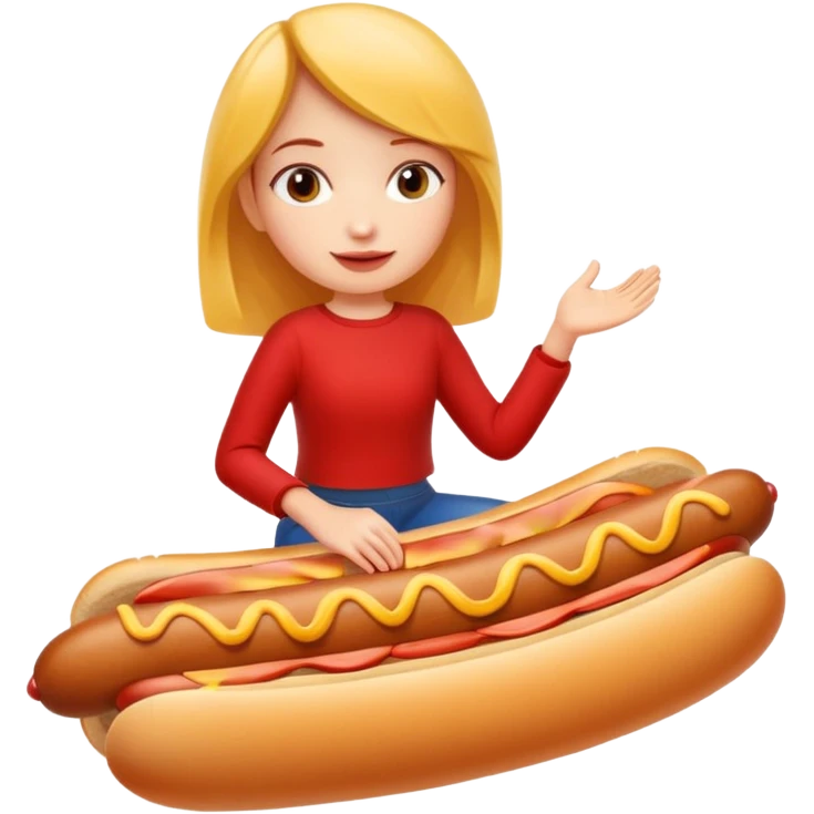 Girl riding a hotdog without the bun emoji