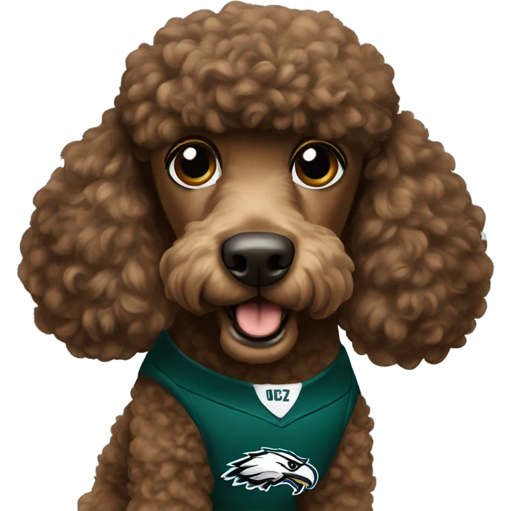 Brown Poodle wearing an eagles jersey emoji