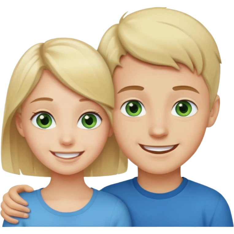 blonde blue eyed boy smiling with pale brunette green eyed girl emoji