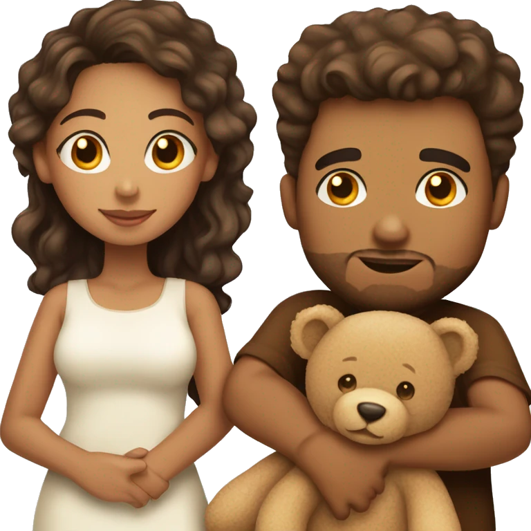 Beautiful light skin girl with husband brown handsome with teddy bear  emoji
